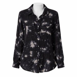Size XL Zara Women’s Black Tie Dye Button Up Blouse Camisa Feminina Shirt Top